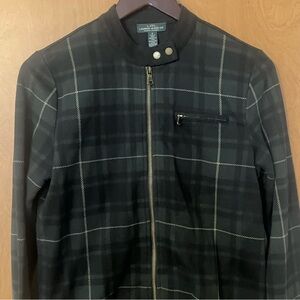 Lauren Ralph Lauren Women's Green Plaid Full Zip Jacket 100% Cotton Size Small